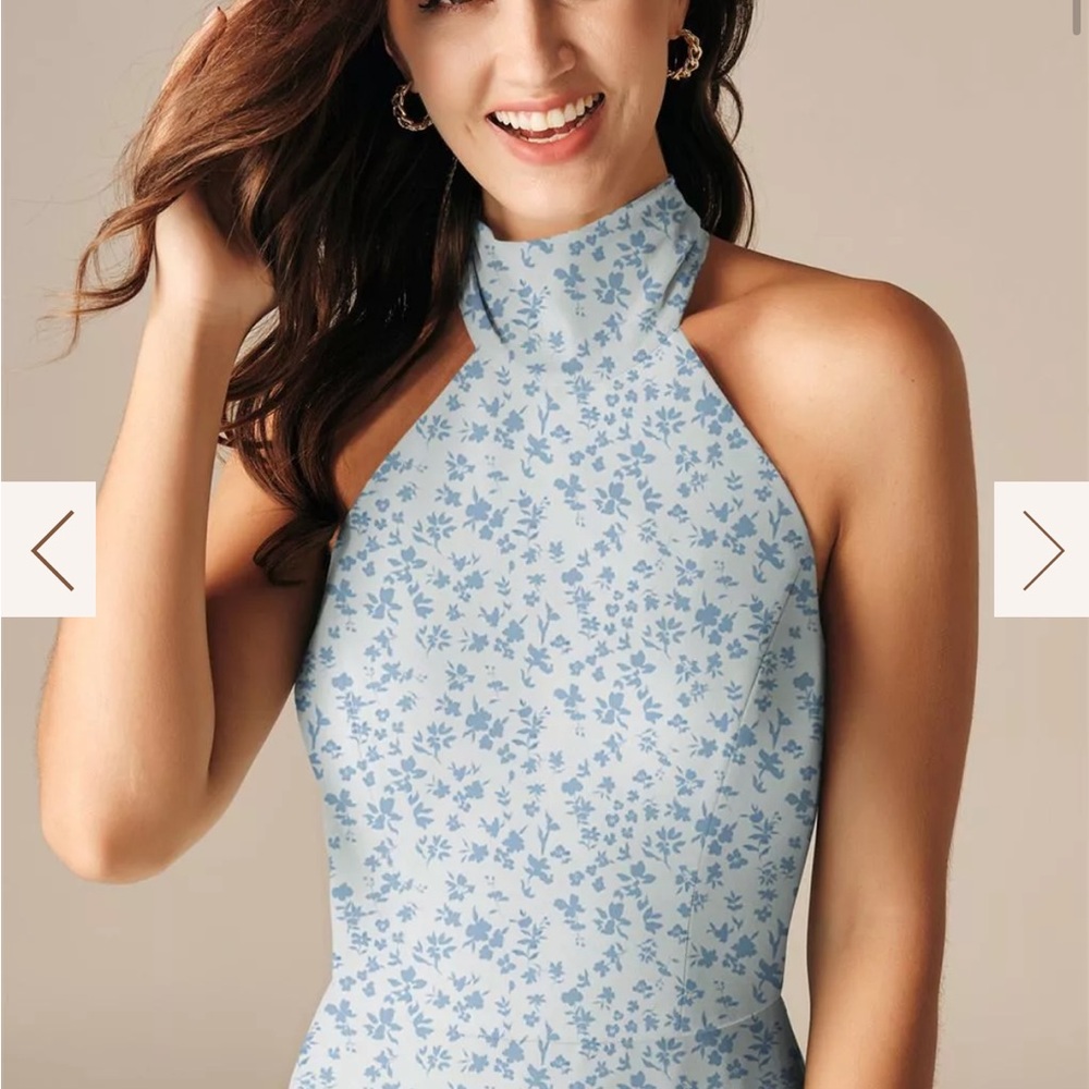 AW Bridal Adrienne Dress - Floral Halter Neck Maxi in SkyBlue Star Floral - Picture 2 of 4